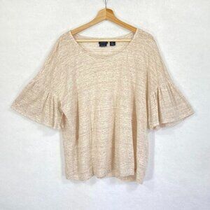 Rachel Rachel Roy 100% Linen Ruffle Short Bell Sleeve Top Oatmeal Size Large
